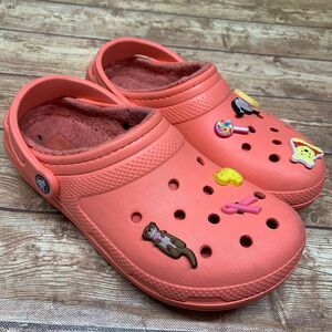 Crocs Dual Comfort Womens Pink Faux Fur Lined Slip On Clogs Sandals US W 9 M 7